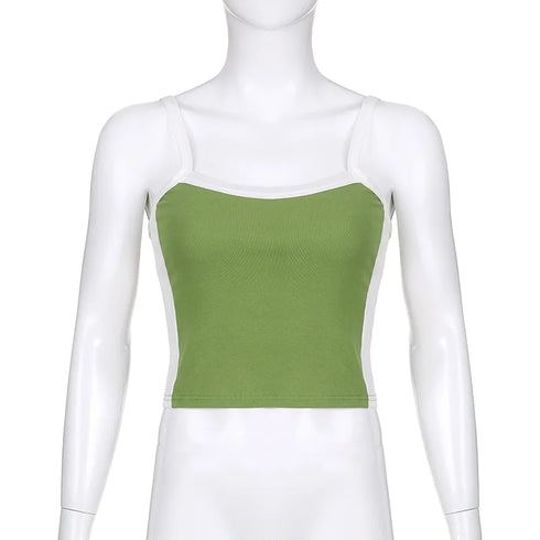 Sleeveless Knitted Crop Tops Green Sexy Basic Patchwork 2023 Summer Casual Cami Backless Y2k Vintage Tank Top Women